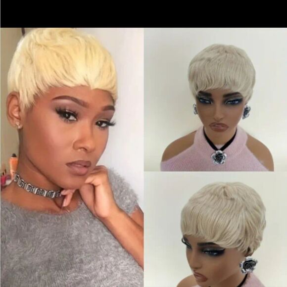 🆕👱🏽‍♂️Platinum Blonde Pixie Cut Short Wave Wig - Picture 1 of 8